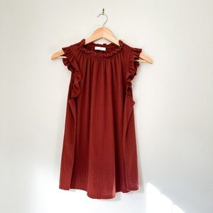 Rust Red Elastic Ruffle Tank - Size Large